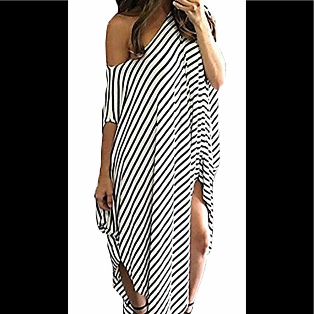 White and black tripe dress